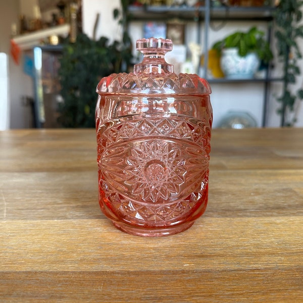 Vintage Imperial Glass Co. Dark Azalea Pink Glass Biscuit Canister