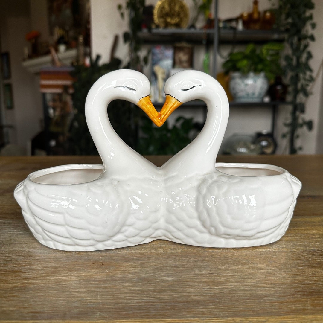 Vintage 1960s Ceramic Swans in Love Double Planter Etsy