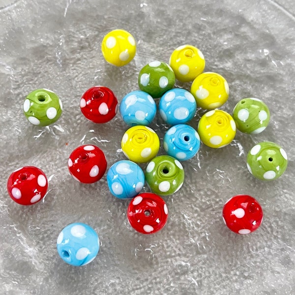 2 perles de verre faites main à pois | Adorable perle artisanale 12 mm | Parfait pour la fabrication de bijoux