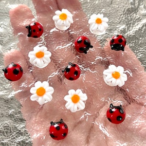 Handmade Ladybird and Flower Drilled Glass Bead | Spring and Summer Glass Beads