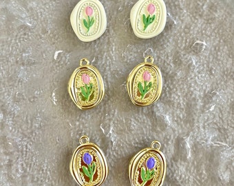 Tulip Metal Charms: Seal Wax Style Pendants for Jewelry Making