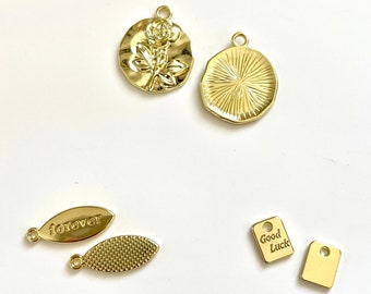 Gold Metal Charms, Symbol Pendants for Jewellery Making, 5pcs