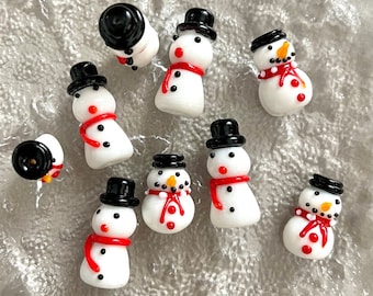 Christmas Themed Glass drilled Beads | Snowman Beads | Handmade Beads