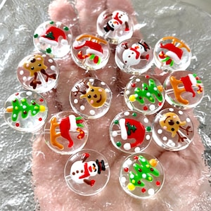 4pcs 19mm Christmas Themed Glass Beads | Handmade Beads