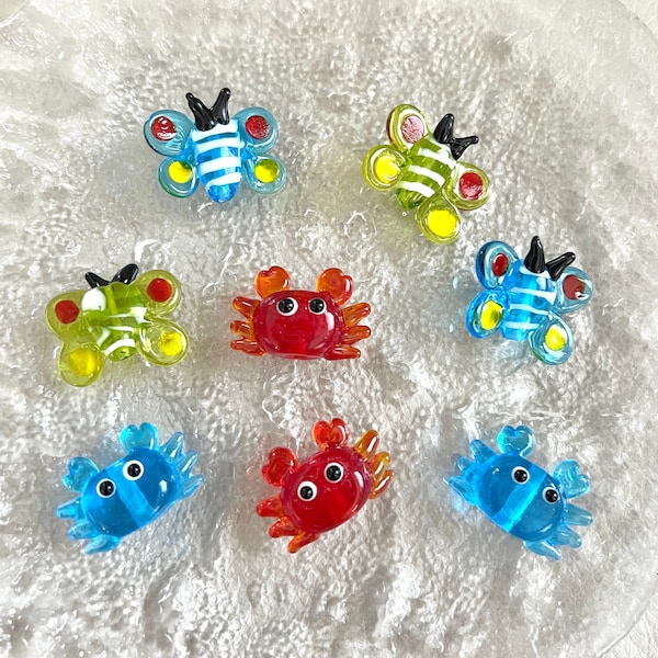 Handmade Glass Beads | butterfly and crab shaped | Drilled | Animal beads | Crafts Beads