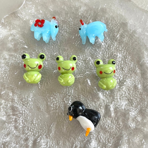 Handmade Animal Glass Beads | Frog beads | Elephant beads | penguin Beads | Craft Beads | Jewellery making beads