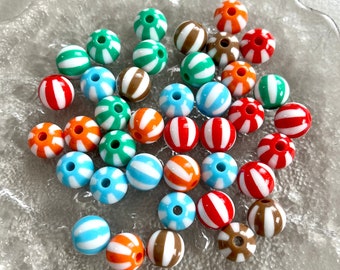 5/10pcs 12mm Striped Beads for Jewellery Making | Pack of 5 or 10 Acrylic Striped Beads | Circus Beads