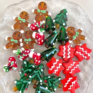 Christmas Themed Glass Beads | Christmas Tree Beads | Gingerman Bead