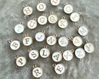 26pcs White & Gold Initial Charms: Stainless Steel Alphabet Pendants