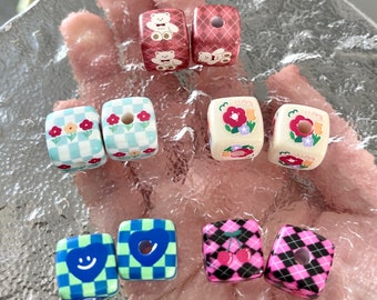 14mm Acrylic Cube Beads: Flower, Bear, Cherry, Heart (2pcs)