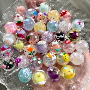 5/10pcs 16mm Hand Painted Acrylic Bead Soup Mix | Very Cute Hand-painted Acrylic Bead Soup