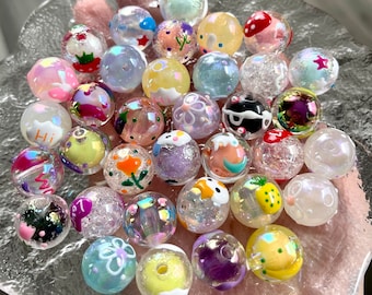 5/10pcs 16mm Hand Painted Acrylic Bead Soup Mix | Very Cute Hand-painted Acrylic Bead Soup