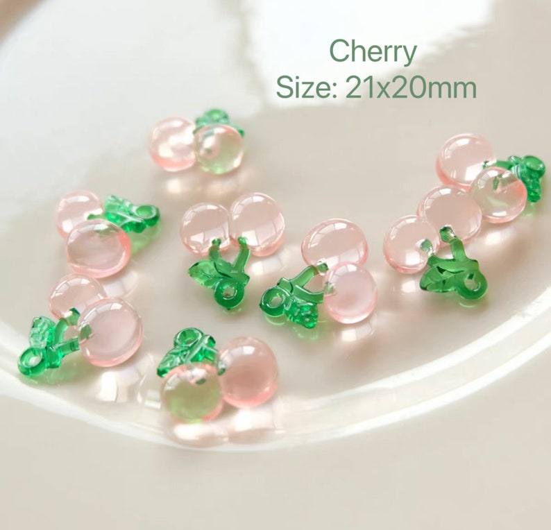 Acrylic Pink Fruit Charms Acrylic Pink Cherry Charms Acrylic Pink Strawberry Charms Pink Cherry