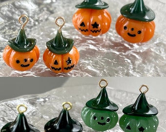 2 Resin Halloween Pumpkin Charms | Cute Pumpkin Charms | Green Pumpkin Charms | Double Faces Pumpkin Charms