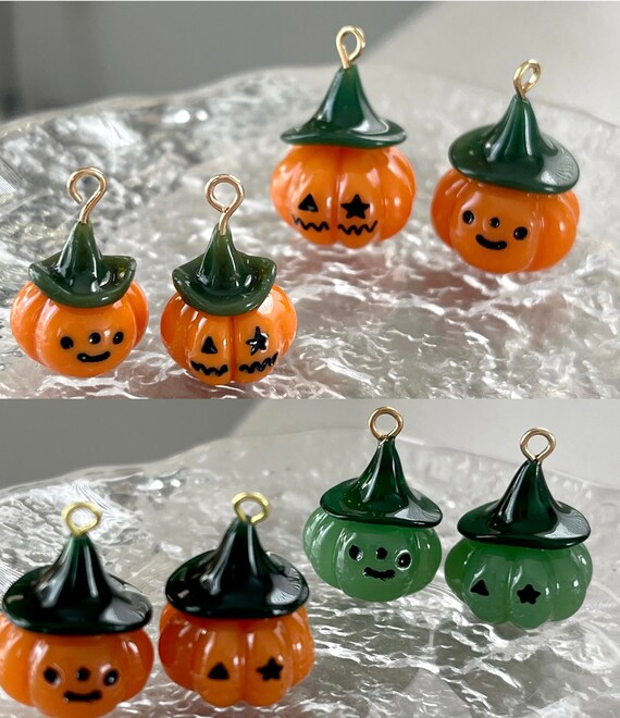 2pcs Resin Halloween Pumpkin Charms | Cute Pumpkin Charms | Green Pumpkin Charms | Double Faces Pumpkin Charms