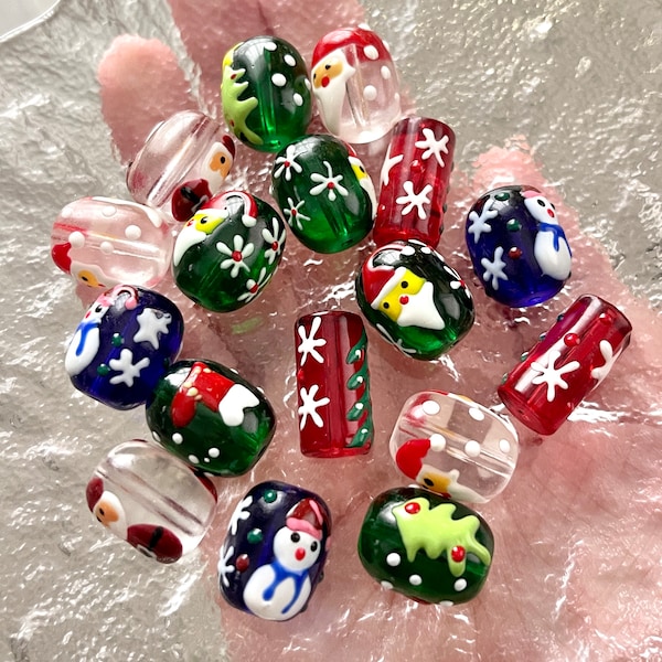 4pcs Christmas Themed Glass Drilled Beads | Santa Beads | Snowman Bead | Christmas Tree Bead | Christmas Sock Bead