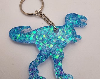 Glitter T-Rex Keychain: Handmade Resin Dinosaur Backpack Charm