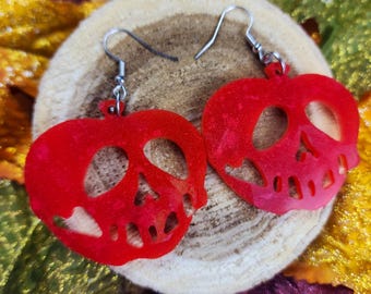 Snow White Earrings Poison Apple Red Enamel Dangle Jewelry Fairytale Inspired Gift for Her