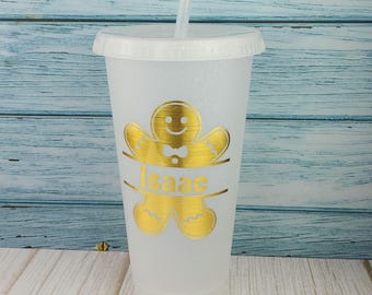 Gingerbread Christmas Cup 24oz – Holiday Tumbler w/ Lid & Straw