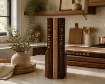 Engraved Wooden Book Cutting Board Set with Stand | Kitchen Organizer | Charcuterie Board
