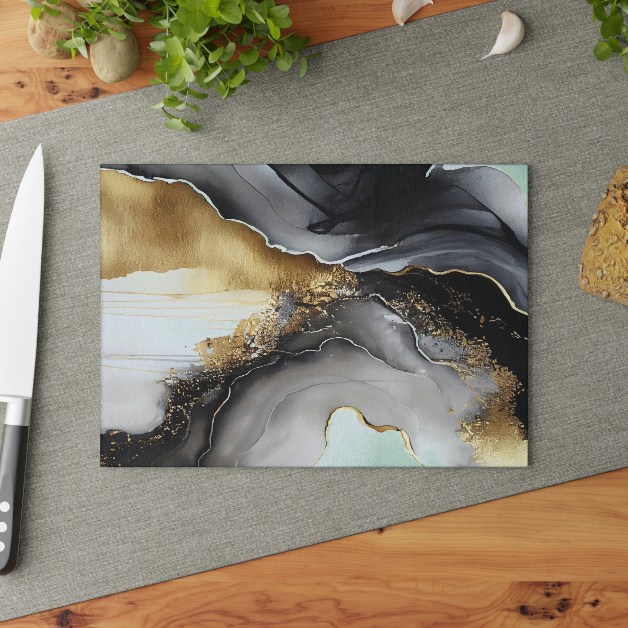 Black and Gold Tempered Glass Cutting Board, Glass Cutting Board