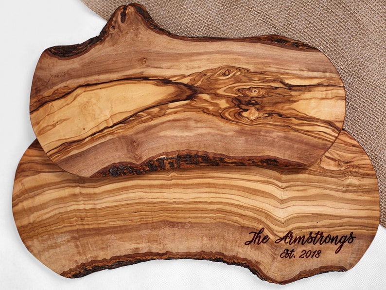Live Edge Cutting Boards Set, Personalized Olive Wood Charcuterie Board
