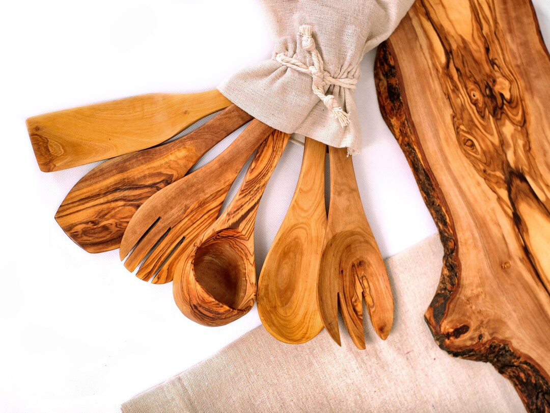 Olive Wood Utensil Set, 6piece Set, Spatula and Cooking Spoon Set, Kitchen Utensils Set, Wood