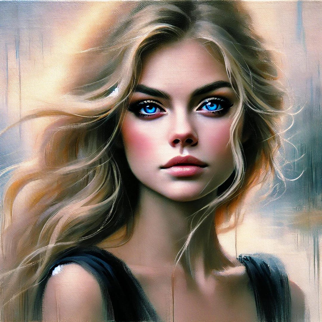 An Oil Painting Portrait of a Woman With Striking Blue Eyes and Soft ...