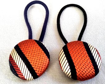 Hair Ties on Silk Fabric covered Buttons 25-28mm one pair large size Elastics