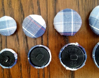 Cotton Fabric Buttons Blue Checks (11-15mm mix) (16-17-19-25mm)