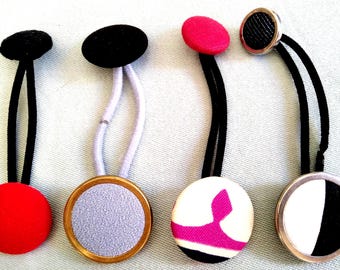 Hair Ties Fabric Buttons 25-28mm large size (Set 4 hairties)