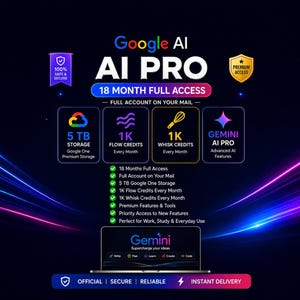 Google AI Gemini Pro / Suscripción avanzada de 18 meses / Enlace de activación directa / 5 TB de almacenamiento