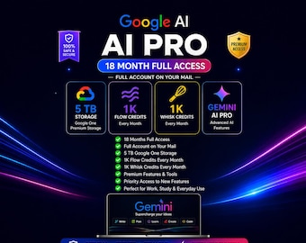 Google AI Gemini Pro / Suscripción avanzada de 18 meses / Enlace de activación directa / 5 TB de almacenamiento