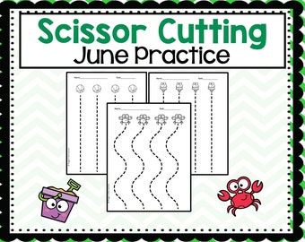 64 page June Scissor Skill, Cutting Practice, Fine Motor Practice PreK