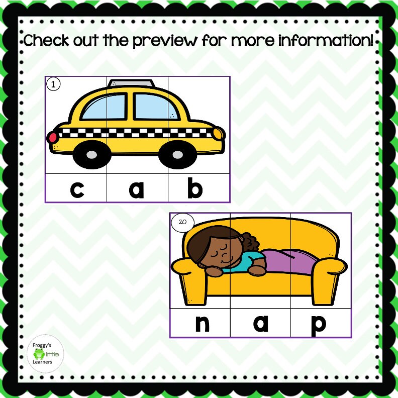 20 Short a Vowel Word Puzzles, CVC Spelling Practice Puzzles for ...