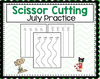 64 page July Scissor Skill, Cutting Practice, Fine Motor Practice PreK