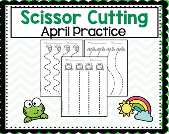 64 page April Scissor Skill, Cutting Practice, Fine Motor Practice PreK