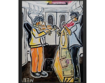 18x24 Train Violin Painting Print, Violinist Painting, Framed poster