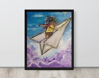 Paper Plane Painting, Boy Flying Paper Plane, Paper Plane Art, Paper Plane, Wall Art,