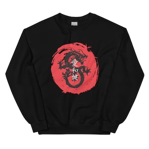Vintage Dragon Sweater, Japanese Aesthetic Shirt, Tattoo Art Outfit, Edgy Clothing, Retro Apparel, Soft Grunge Clothes, Japan Streetwear