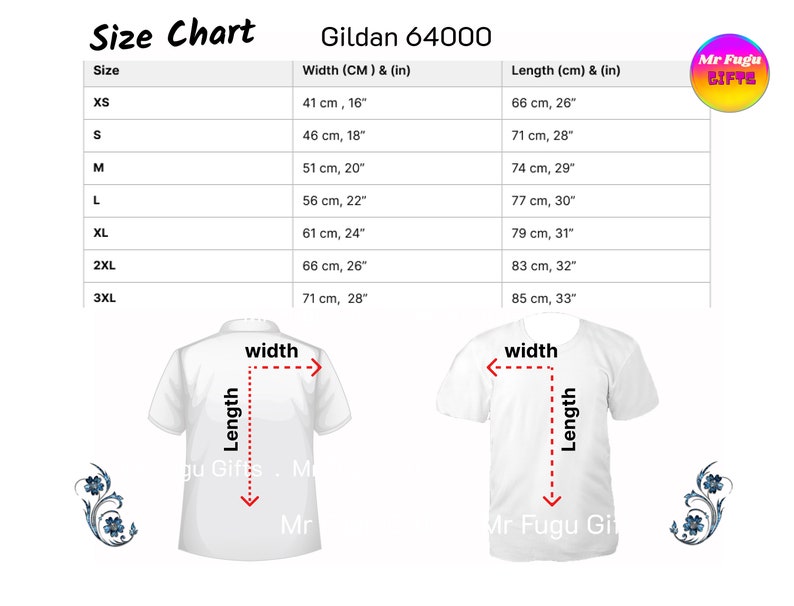 Gildan 64000 Size Chart on Demand Print Digital Size Chart Etsy