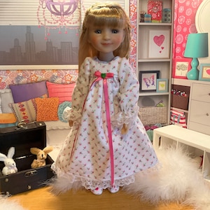 Delicate Rosebuds Cozy Flannel Nightgown and Matching Slippers for Ruby Red Fashion Friends