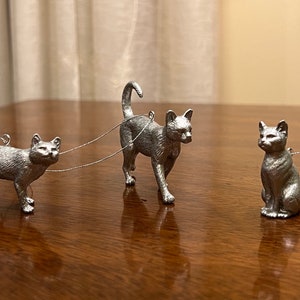 Set of 3 Hand-Painted Silver Mini Cat Ornaments