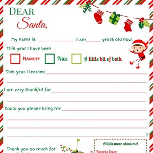 Carta imprimible a Papá Noel: linda lista de deseos y carta de agradecimiento en rojo y verde