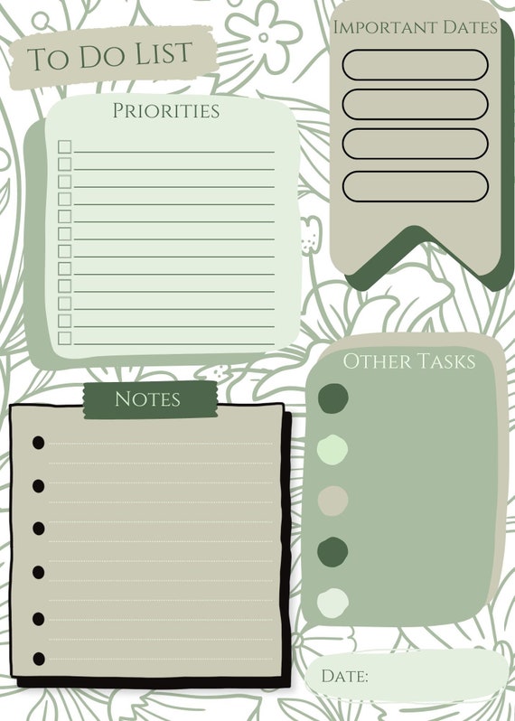 Aesthetic Printable to Do List Green and Floral - Etsy