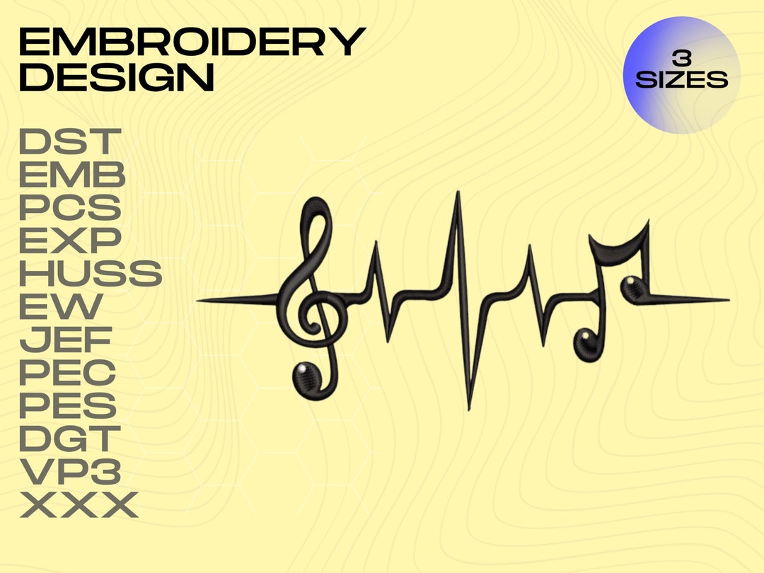 Music Embroidery Design. 4x4 and 5x7 Hoop. Music Note Etsy Australia