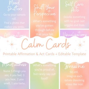 50 Printable Affirmations, Prompts & Acts | Digital Calm Card Deck | Pocket Sized Anxiety Relief | Self Care Acts | Positive Mindset Prompts