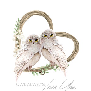 Owl always love you Digitale Kunst (Weißer Hintergrund), Eule Valentinstag Kunst, Ehemann Valentine, Frau Valentine, Kinder Valentinstag, Verlobte Valentinstag