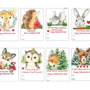 Lindos animales del bosque Tarjetas de San Valentín para niños, imprimible digitalmente, 8 animales, expresiones divertidas, San Valentín de animales del bosque, a partir de etiquetas