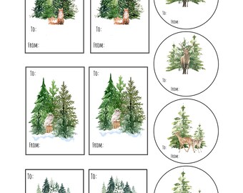 Winter Wonderland Gift tags, 10 tags, printables Christmas gift tag , to from gift tag printable, woodland animals, cricut printable tags